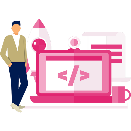 Businessman standing with Laptop  Illustration