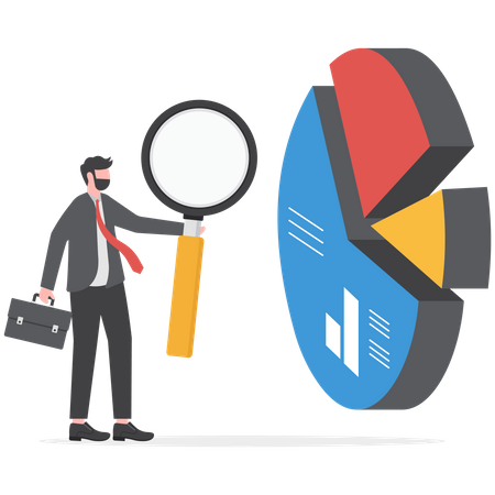 Businessman standing with Magnifying Glass doing analysis of business report  Illustration