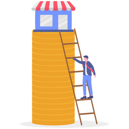 Businessman standing with mobile phone and buying franchise remotely  Illustration