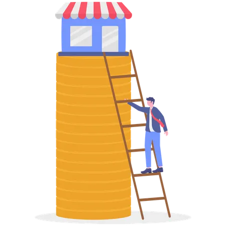 Businessman standing with mobile phone and buying franchise remotely  Illustration