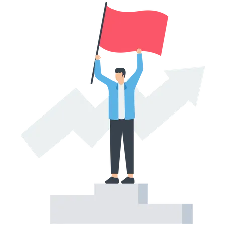 Businessman standing with red flag  Illustration