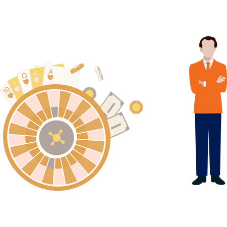 Businessman standing with roulette machine  Illustration