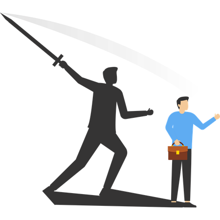 Businessman standing with shadow man uses sledgehammer and attack  Illustration