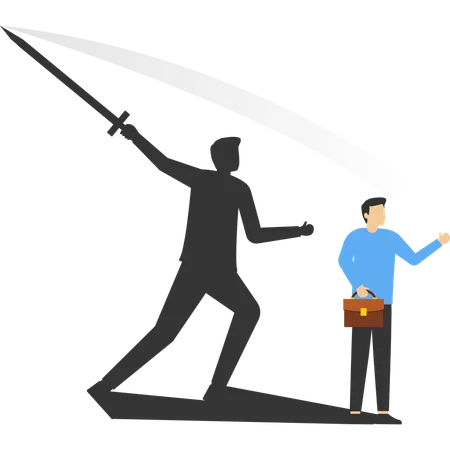 Businessman standing with shadow man uses sledgehammer and attack  Illustration