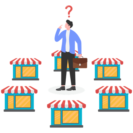 Businessman standing with shopping store network  Illustration