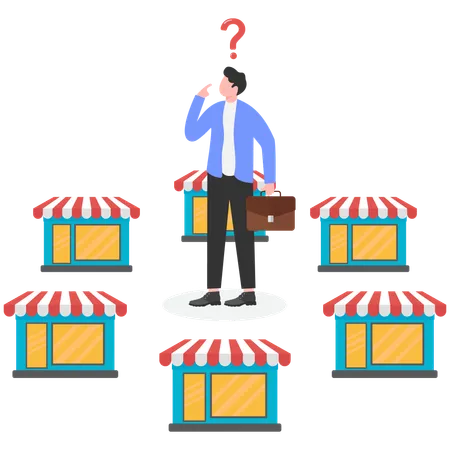 Businessman standing with shopping store network  Illustration