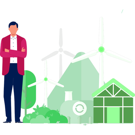 Businessman standing with windmill  Illustration