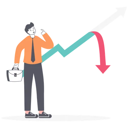 Businessman stands and looks at line graph going down  Illustration