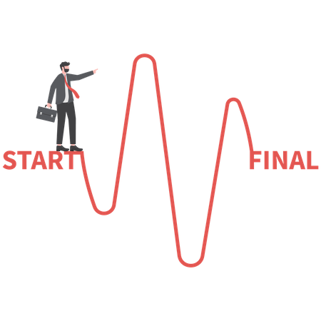 Businessman stands at the beginning of learning to do business.  Illustration