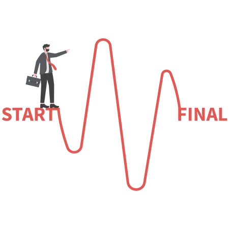 Businessman stands at the beginning of learning to do business.  Illustration