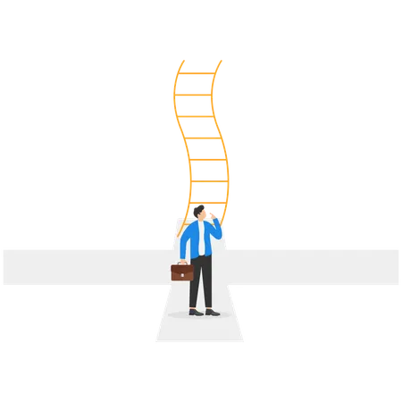 Businessman stands in front of fork and ladder up  Illustration