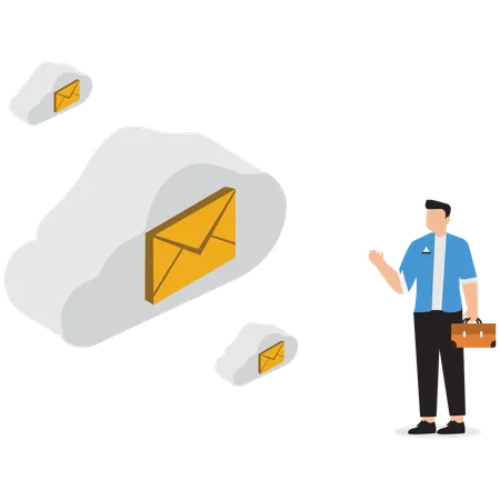 Businessman stands in front of the cloud files  Illustration