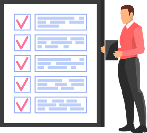 Businessman stands near checklist and planning  Illustration