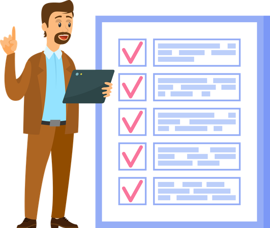 Businessman stands near checklist and planning  Illustration