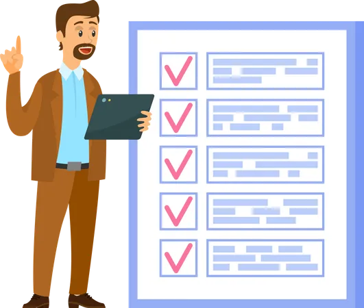 Businessman stands near checklist and planning  Illustration