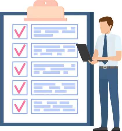 Businessman stands near checklist and planning  Illustration