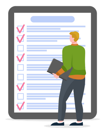 Businessman stands near checklist and planning  Illustration