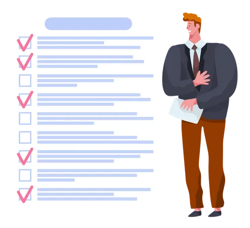 Businessman stands near checklist and planning  Illustration