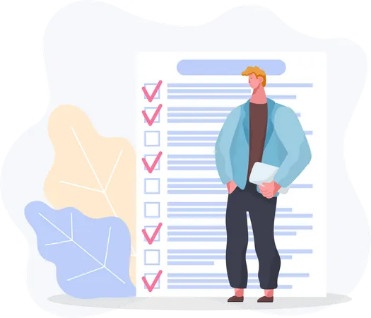 Businessman stands near checklist  Illustration