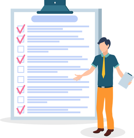 Businessman stands near checklist  Illustration