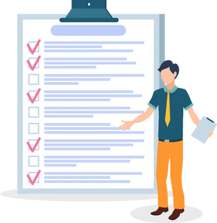 Businessman stands near checklist  Illustration