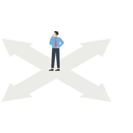 Businessman stands on arrow in midair  Illustration