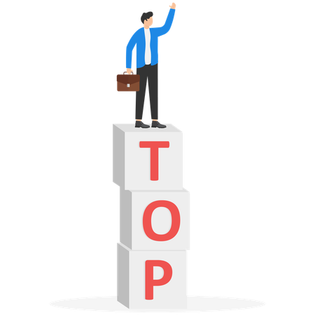 Businessman stands on the letters top manager  Illustration