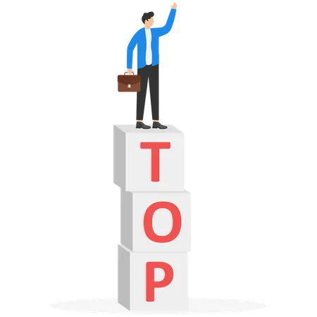 Businessman stands on the letters top manager  Illustration