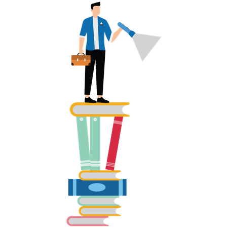Businessman stands on top of books  Illustration
