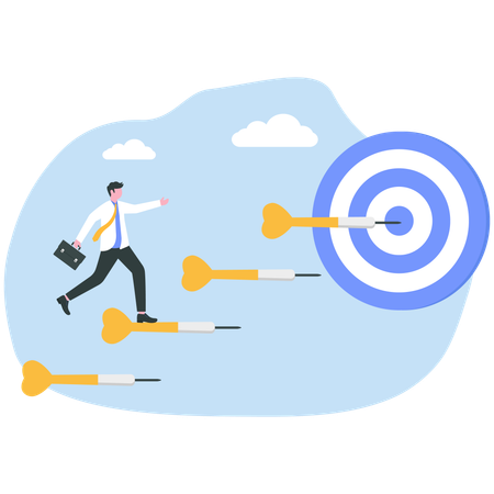 Businessman stands on way to achieve business goal  Illustration
