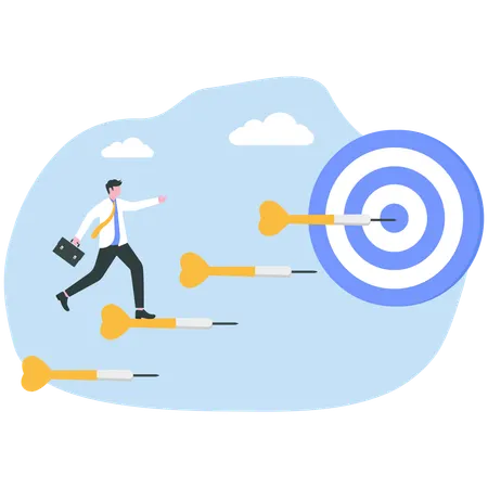 Businessman stands on way to achieve business goal  Illustration