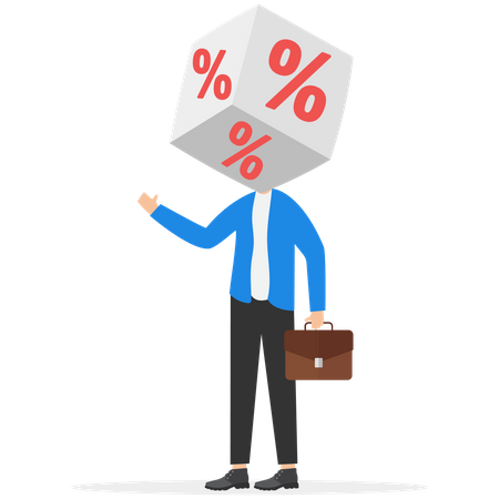 Businessman stands with cube block with percentage symbol  Illustration