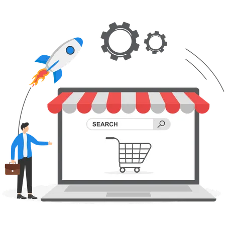 Businessman start and launch an online store  Illustration
