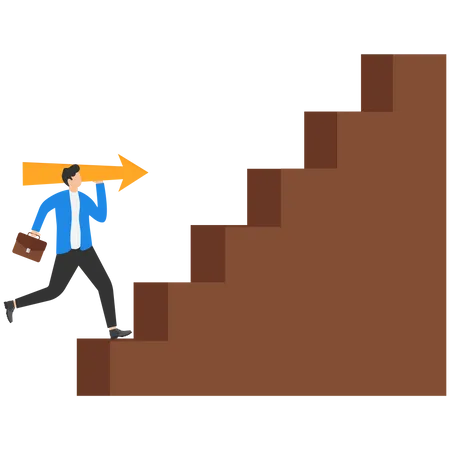 Businessman Start Climbing Stair For Success Career Work Job Achievement Development Growth Progress Vision And Future Illustration