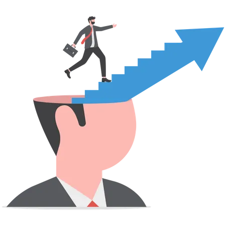 Businessman Start Climbing Stair For Successful Career Achievement On Head Business Growth Mindset Concept Vector Illustrator Illustration