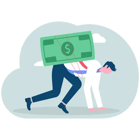 Businessman start running against banknotes  Illustration