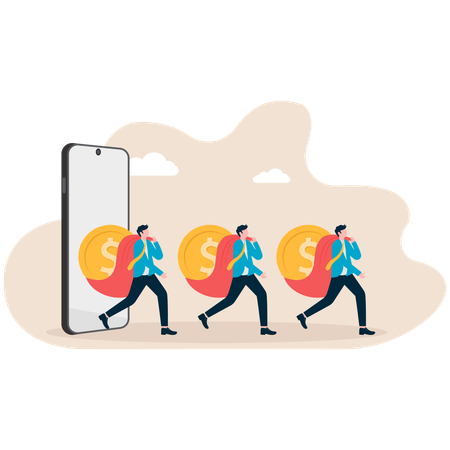 Businessman stealing data from phone  Illustration