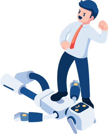 Businessman Step on Ai Robot  Illustration
