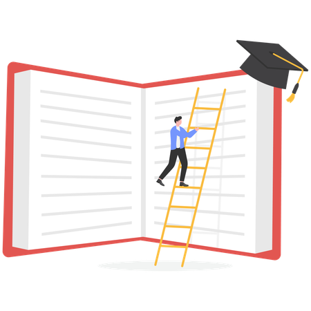 Businessman step up on ladder while getting education success  Illustration