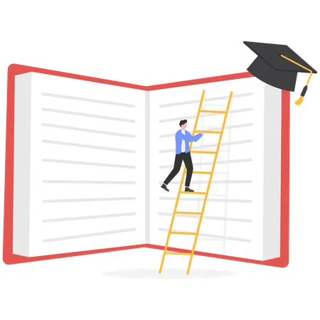 Businessman step up on ladder while getting education success  Illustration