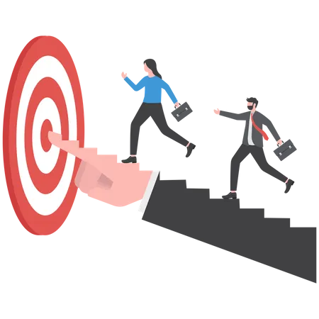 Success Ladder For Business Opportunity Businessman Step Up Stairway On Leader Pointing Hand Stairway To Achieve Target Concept Illustration