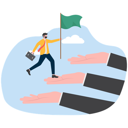 Businessman step up with flag  Illustration