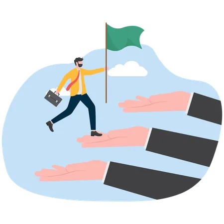 Businessman step up with flag  Illustration