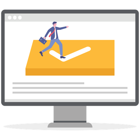 Businessman stepping on business checklist  Illustration