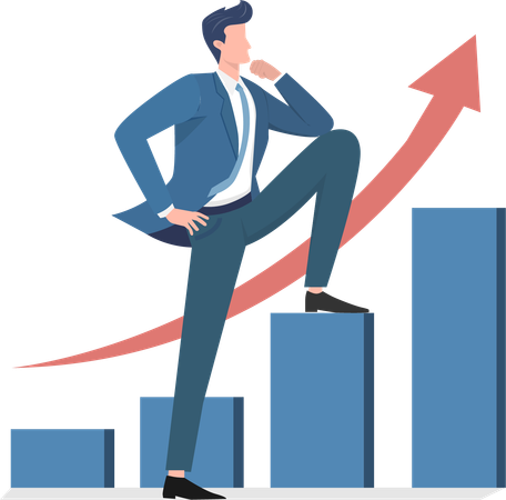 Businessman stepping on rising graph  Illustration