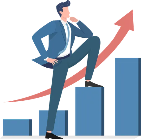 Businessman stepping on rising graph  Illustration