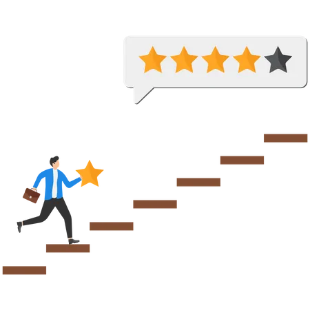 Businessman Stepping Up Stairs Holding A Star Will Complete The Rating Concept Vector Illustration Illustration