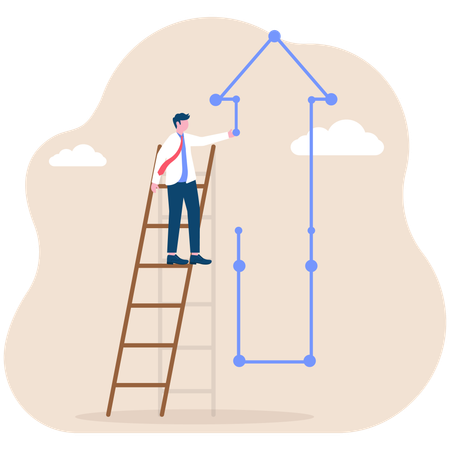 Businessman stepping up on ladder  Illustration