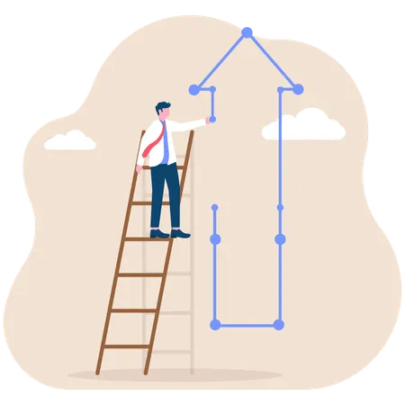 Businessman stepping up on ladder  Illustration