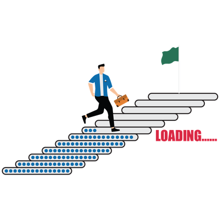 Businessman stepping up stair of progress bar to reach target  Illustration